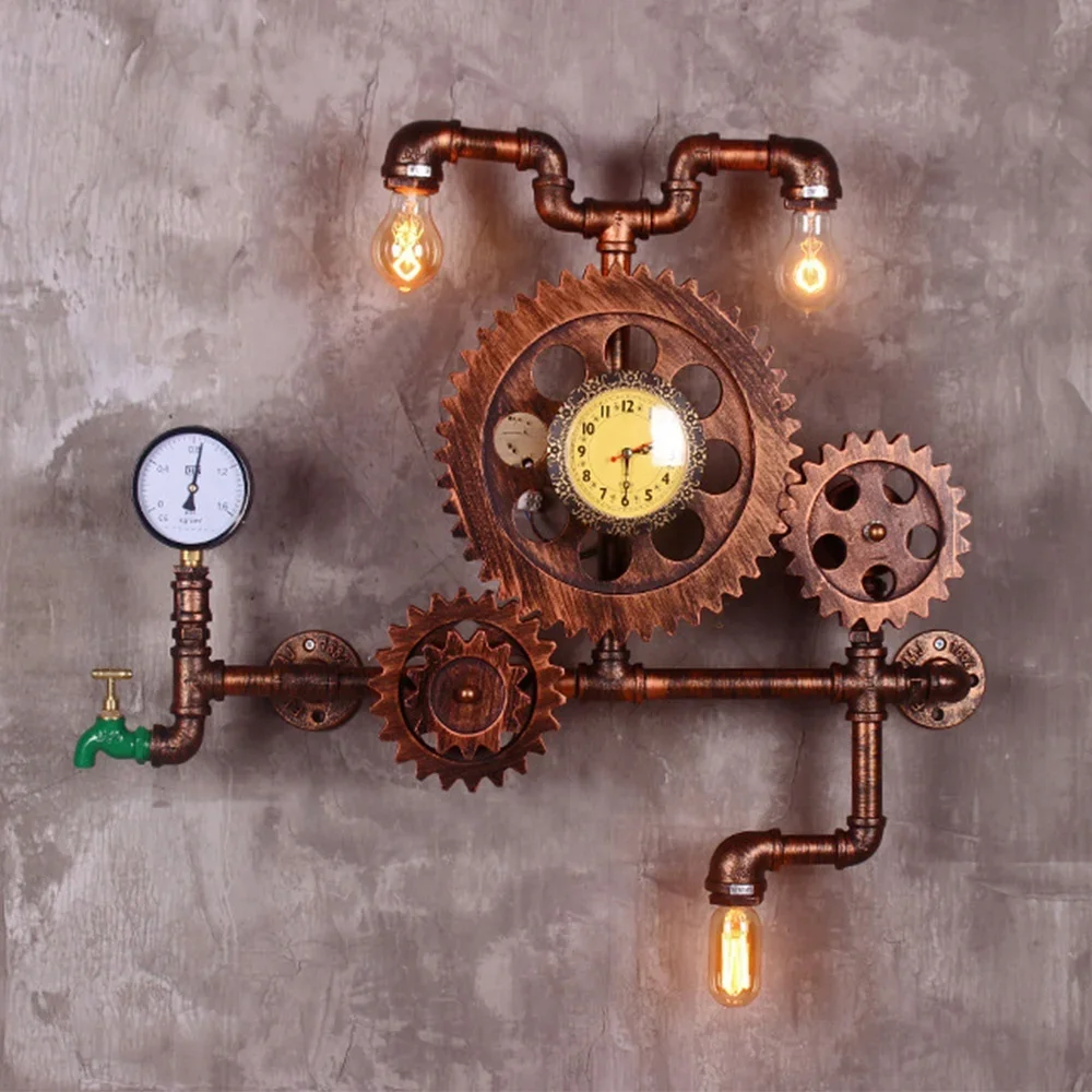 Vintage Indoor Lighting Retro Iron Bicycle Water Pipe Wall Lamp for Cafe, Bar and Restaurant