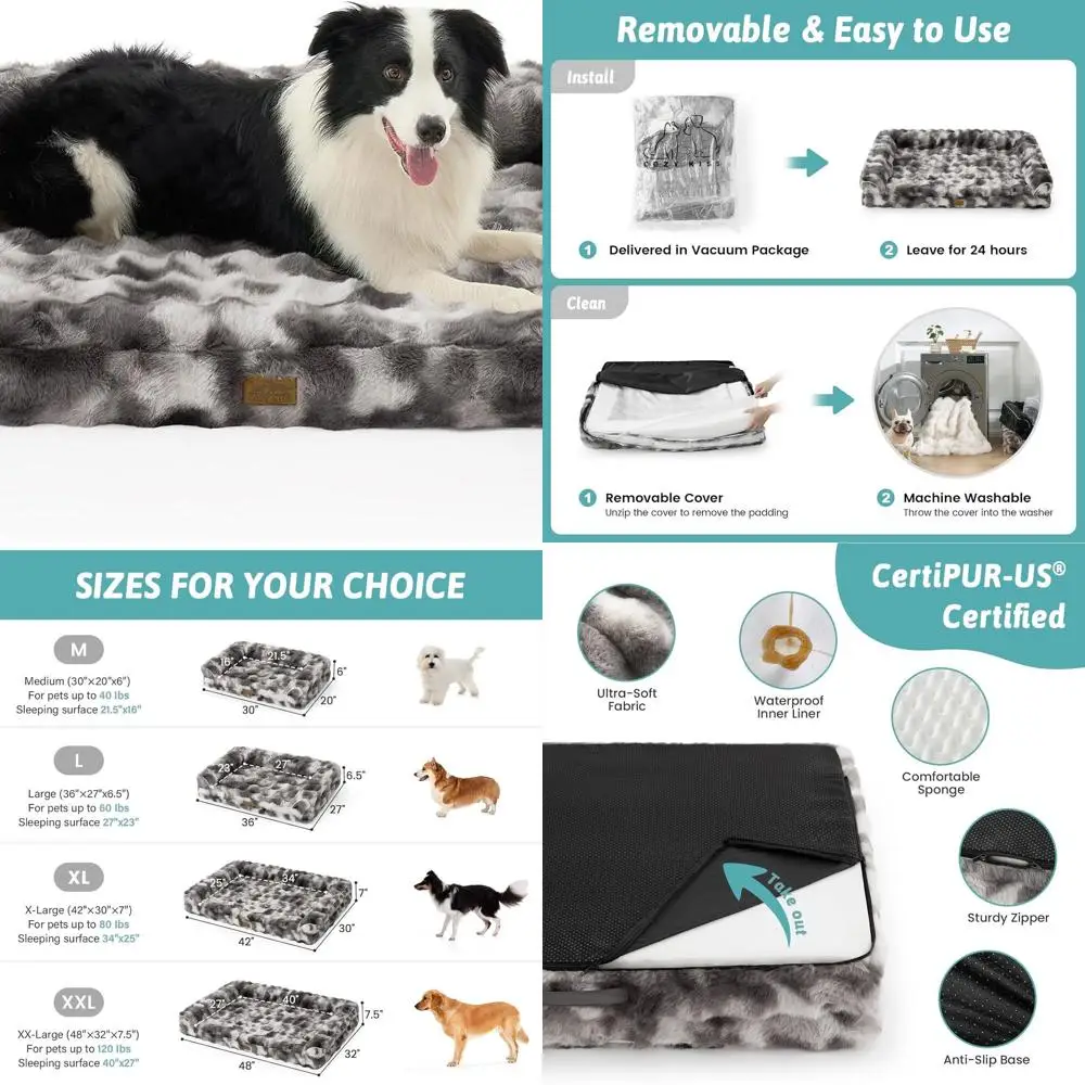 

Orthopedic U-Shaped Dog Bed, XL, Faux Fur Sofa with Waterproof Cover, Anti-Slip, Tie-Dye Grey, 48x32x8