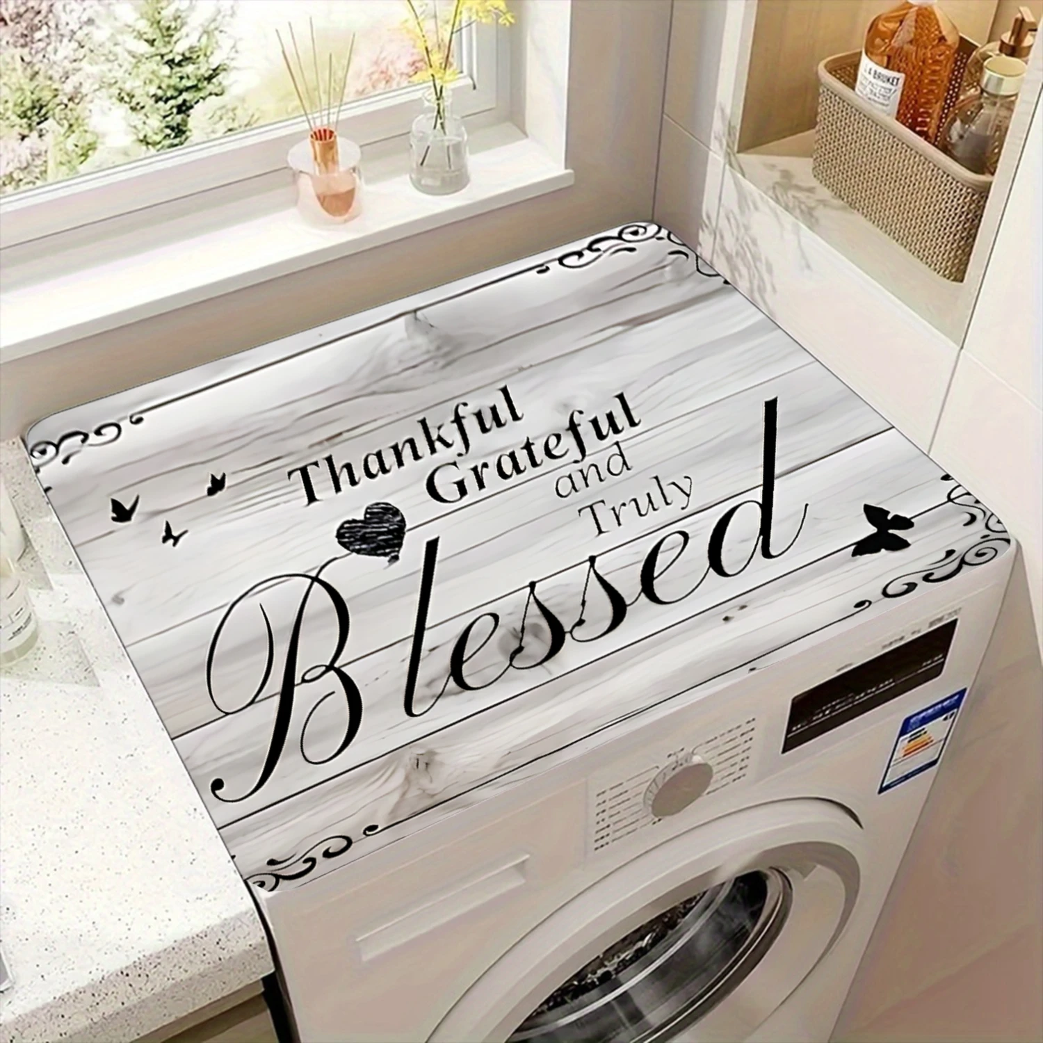 

Чехол для стиральной машины из белого дерева с текстом «Благодарный, благодарный, истинно благосчастный» для декора прачечной, 1 шт.
