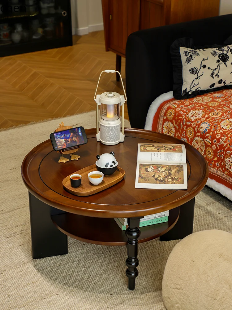 retro solid wood low dining table sofa edge several American French small apartment light luxury