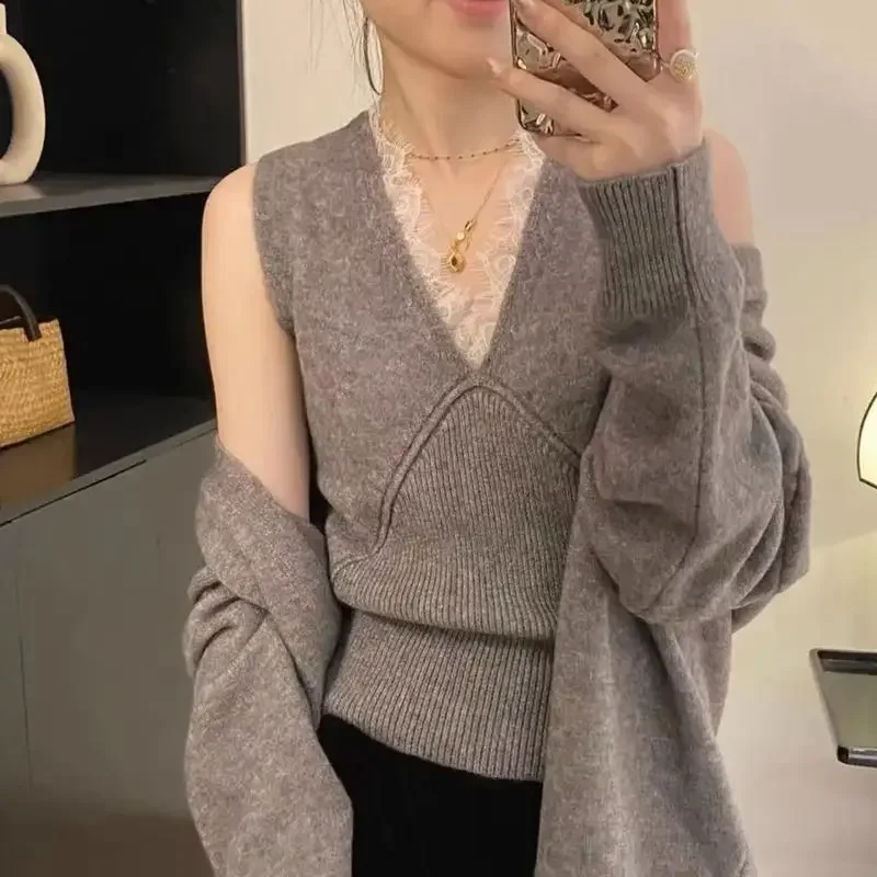 Gagarich Korean Women Sweater Premium Solid Color Vest Knitted Cardigan 2piece Set Casual Trendy New Explosive Outer Top