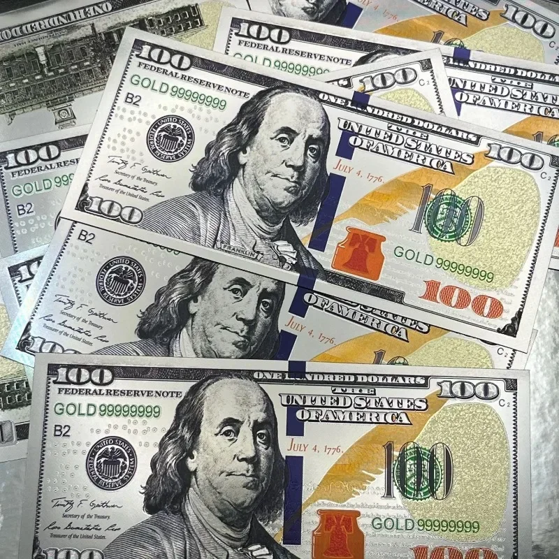 20/50/100 قطعة USD 100 دولار 24k الذهب احباط الذهبي USD 100 دولار فواتير وهمية ورقة المال الأوراق النقدية الحرف