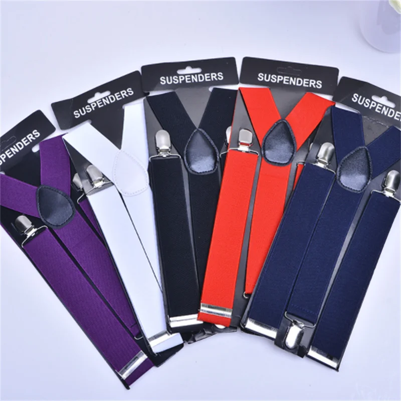 

Solid Color Elastic Leather Suspenders Braces Men Women Black Blue Red Adjustable Straps For Wedding Suit Skirt Accessories Gift