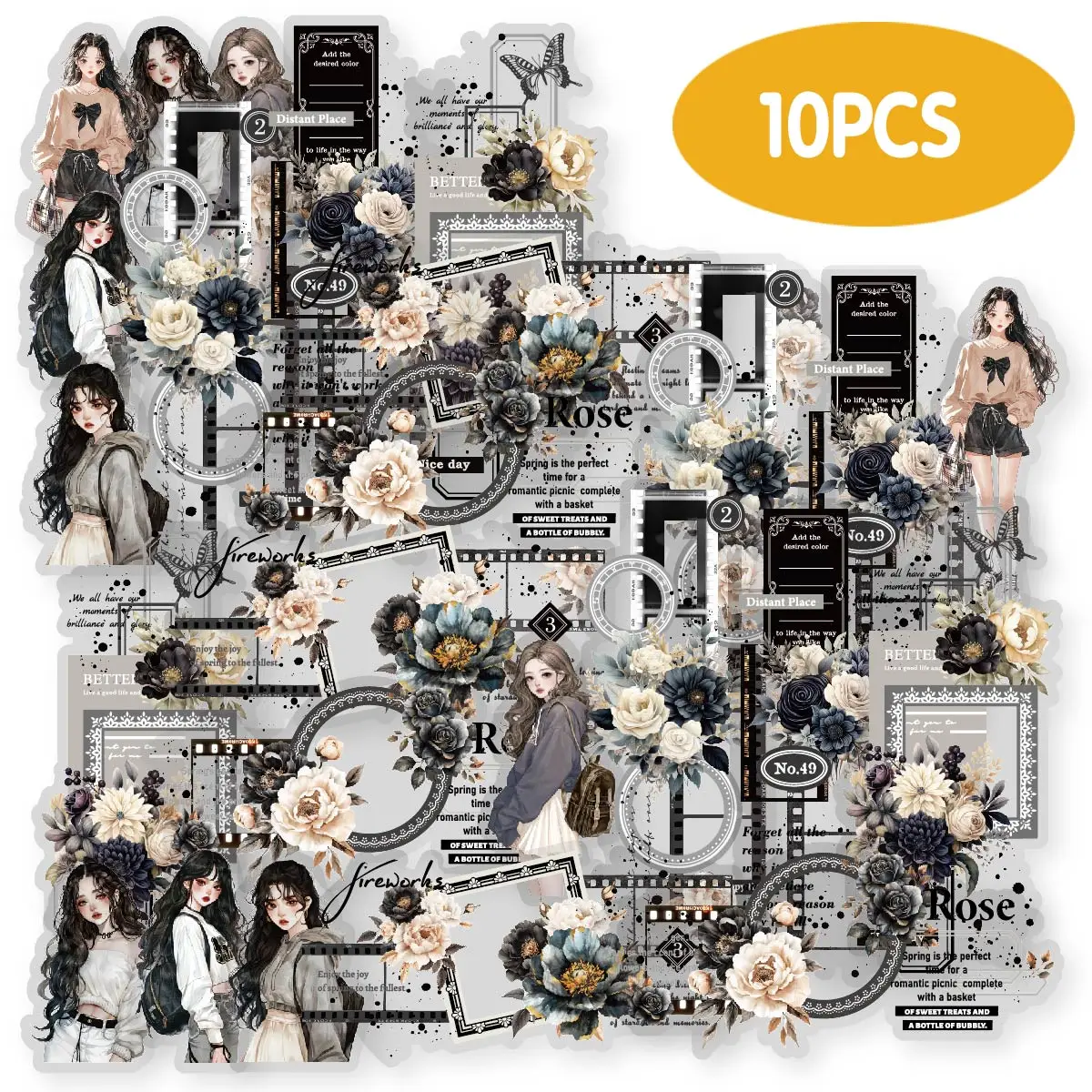 

10pcs Dark Gold Flower Girl Stickers for Laptops, Phone Cases, Suitcases, Albums, Bookmarks, Scrapbooks, Kids Crafts