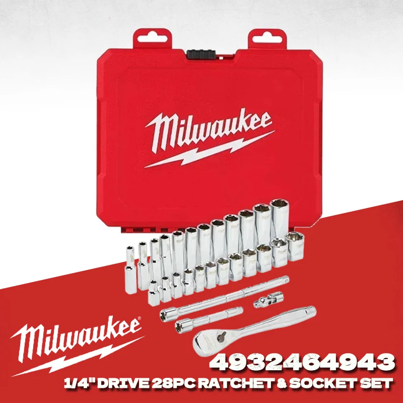 

Milwaukee 4932464943 Метрический привод 1/4 дюйма, 28 шт., набор трещоток и головок MILWAUKEE, аксессуары для электроинструментов 48-22-9504