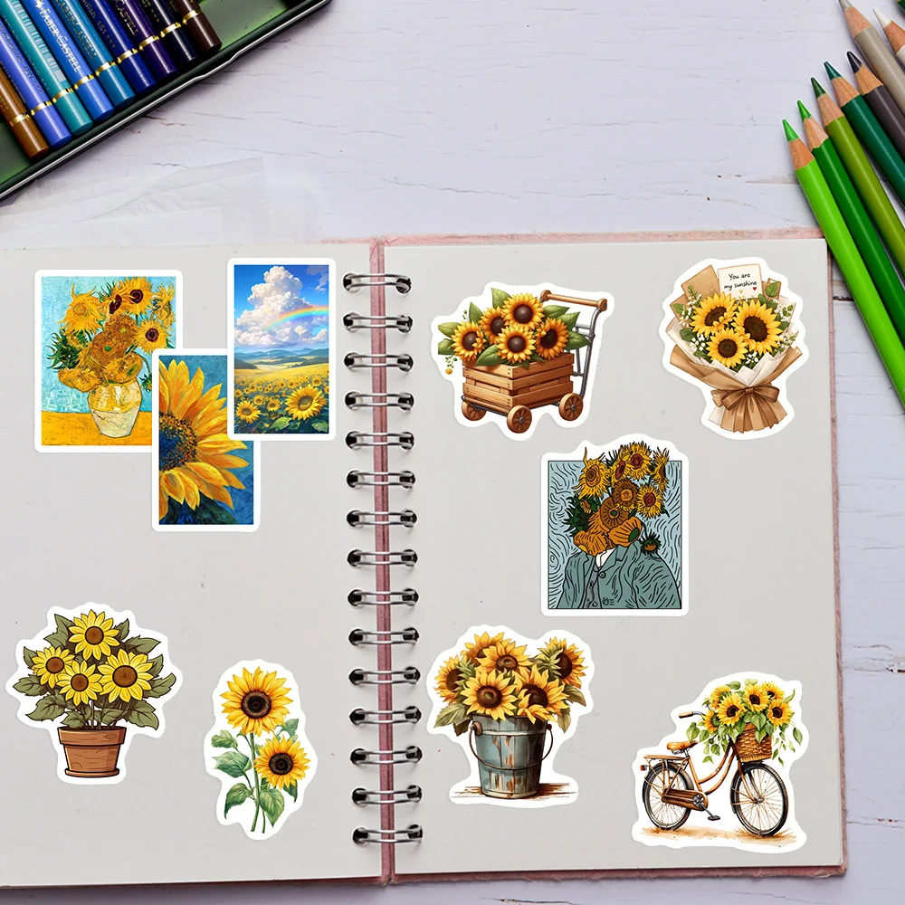 Kawaii Sunflower Vinyl Stickers Cute Waterproof DIY Decorative Decal for Gift Toys Diary Luggage Skateboard Water Bottles Laptop