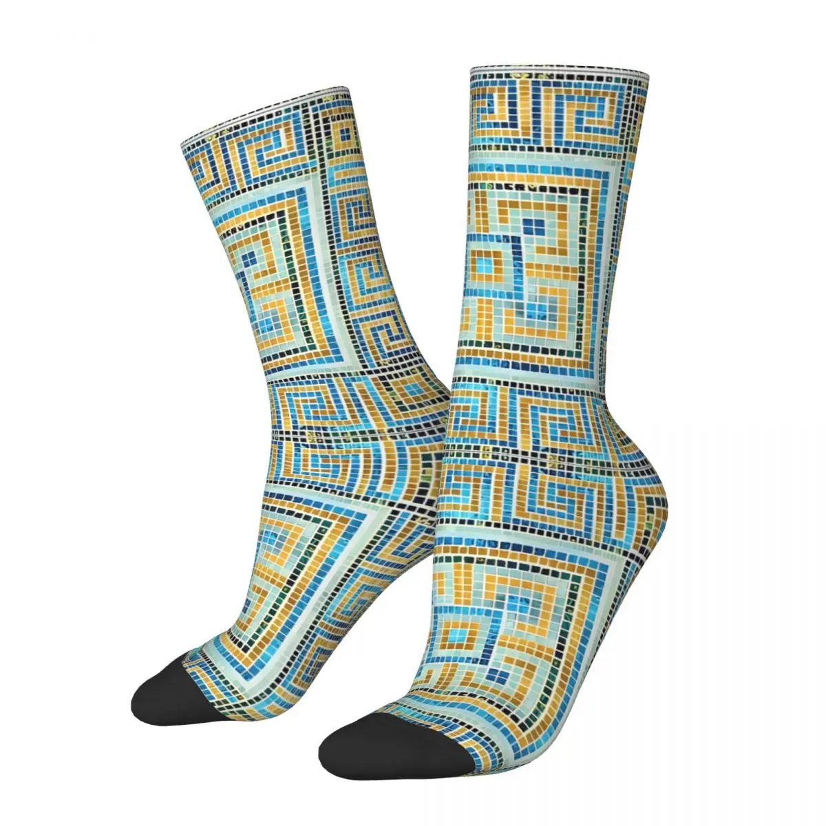 Greek Key Ornament Greek Meander Abalone Skateboard Stockings Pattern Novelty Socks Autumn Anti-Slip Socks Couple Climbing Socks