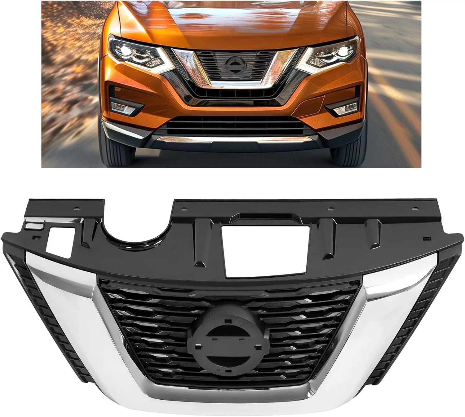 

Верхняя передняя решетка радиатора для Nissan Rogue 2017-2020, хромированная черно-серебристая, в сборе с решеткой бампера и капота