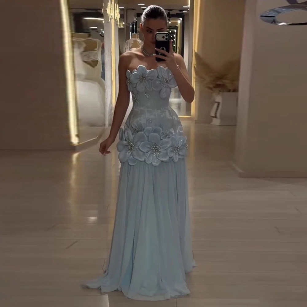 Flowers Maxi Evening Dress with Pearls Party Dress 3D Flowers Prom Dress Luxury Gala Dress فساتين مناسبة رسمية Customized