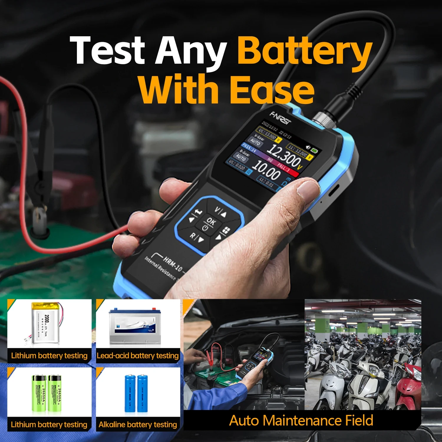 FNIRSI HRM-10 Automotive Tester 18650 Tester di resistenza interna della tensione della batteria Tester del condensatore della batteria al piombo