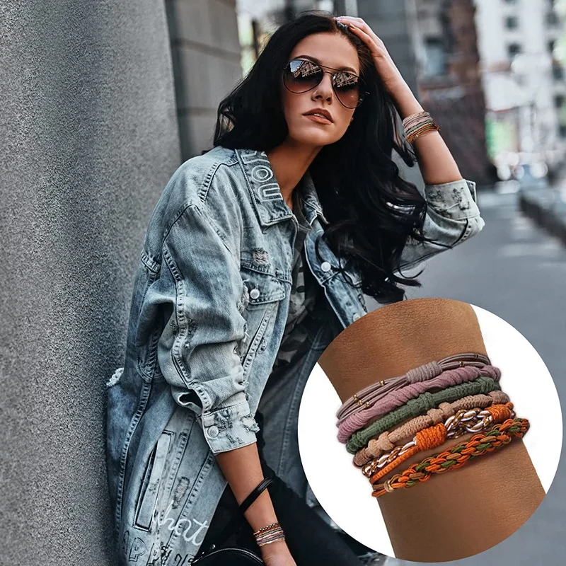 20szt Moda Bohemian Style Bransoletka do włosów dla kobiet Perłowa gumka do włosów damskie Elastyczne gumki do włosów do bransoletek Knekki — zdjęcie 6