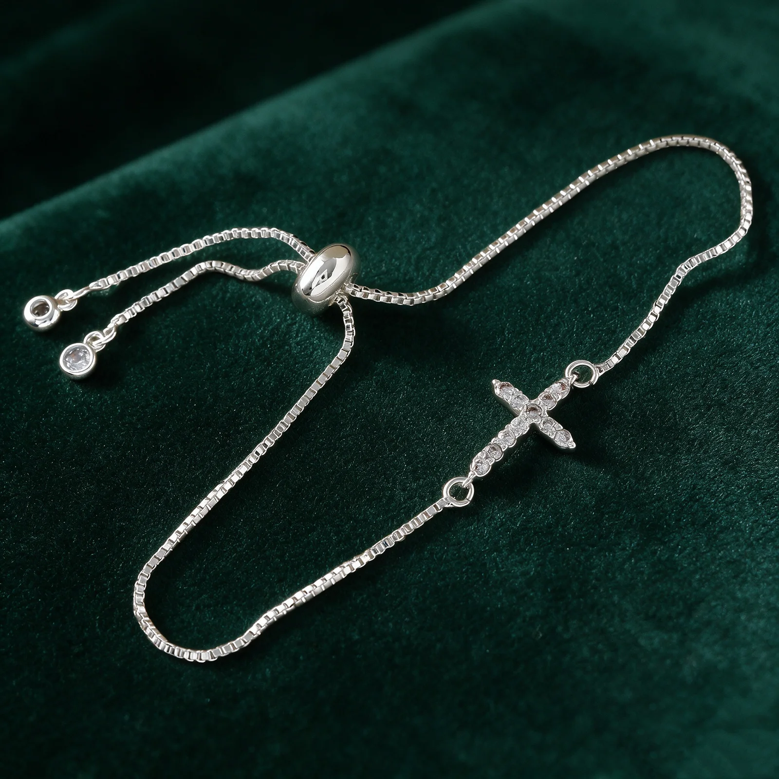 SUNSLL Minimalist Silver Plated Cross Bracelet Cubic Zirconia Inlaid Adjustable Drawstring Fashion Women Jewelry For Party Gift