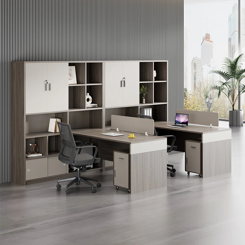 &Modern Simple Staff Desk High Cabinet Financial Office Desk for Two People Supervisor