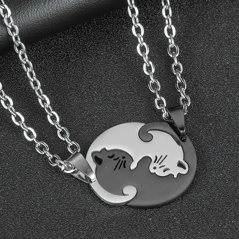 Fashion Love Cat Couple Splice Necklace Boy Girl Student Pendant Simple Necklace