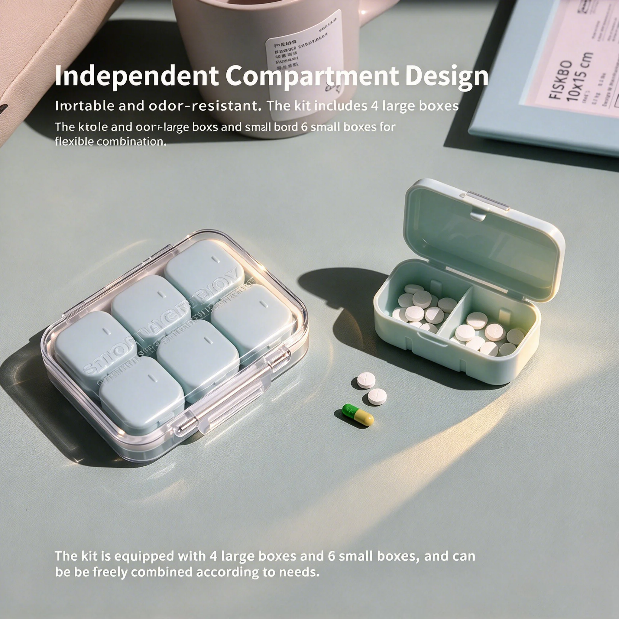 10 Removable Compartments Weekly Pill Organizer Travel Pill Box with Empty/Filled Reminder Pill Case for Vitamins Tablets