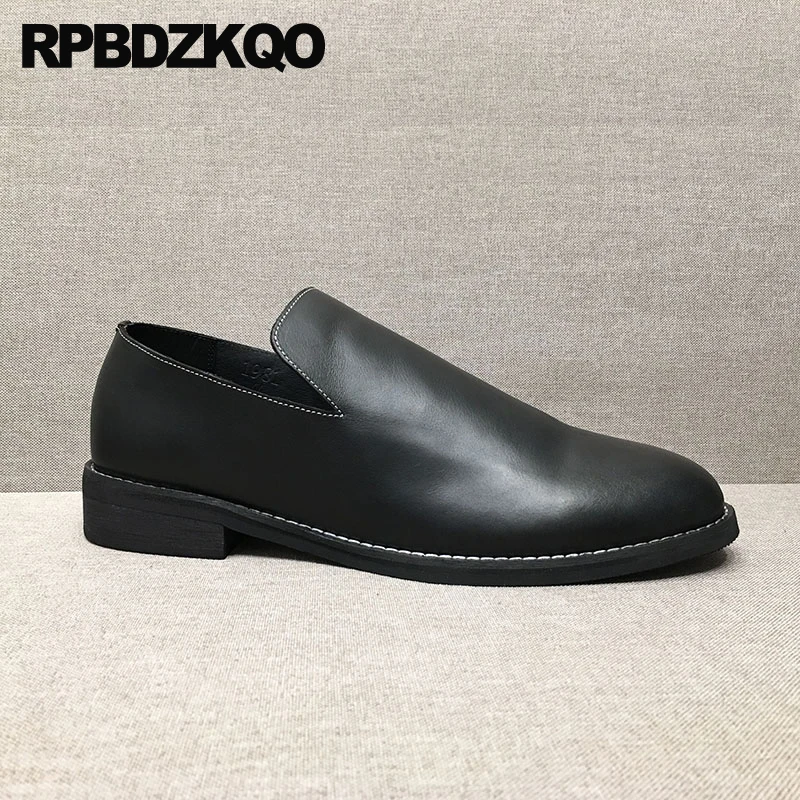 Full Grain Leather Business Flats 46 Dress Round Toe Plain 12 Solid Plus Size British Office Goodyear Welted Men Slip On Loafers