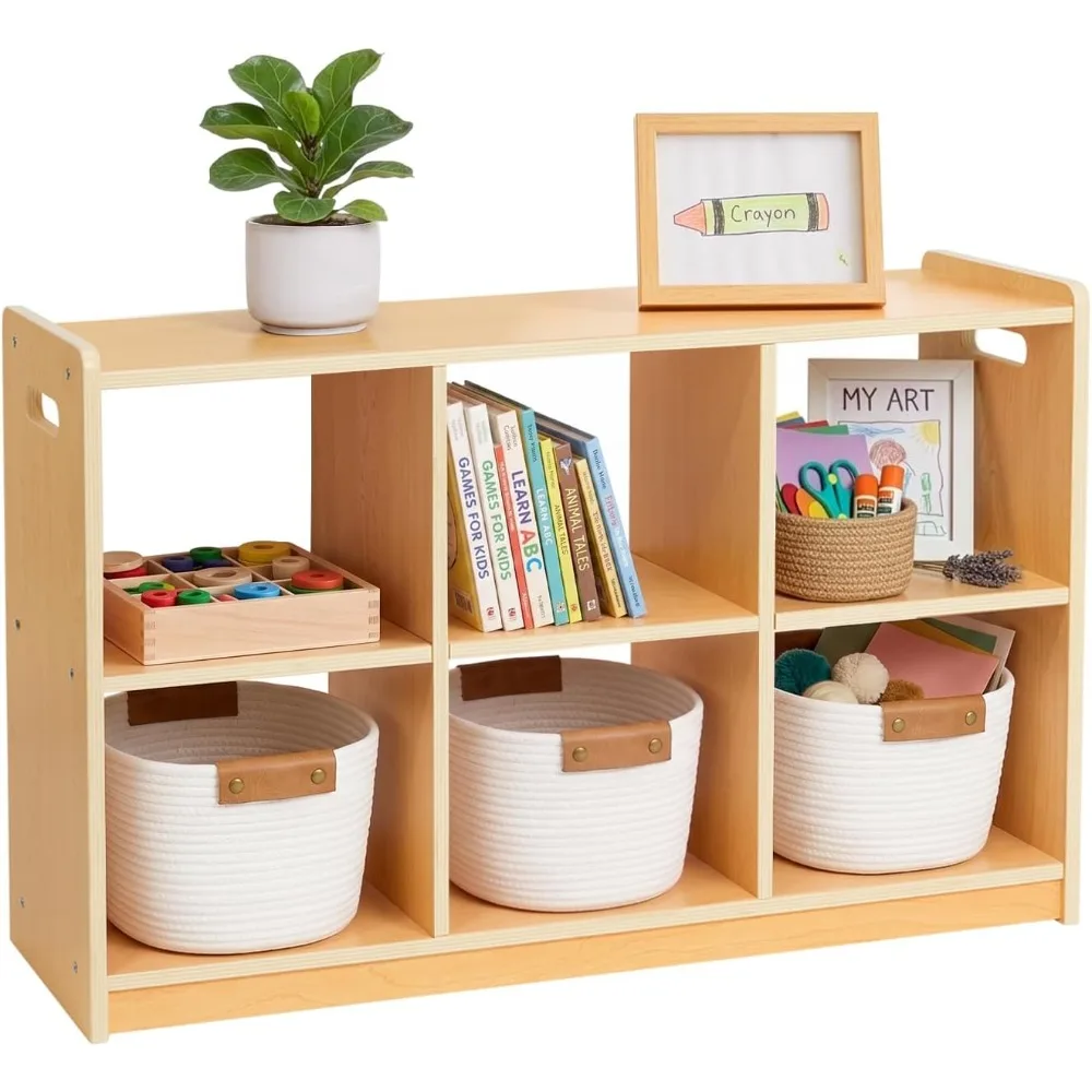 6 Cube Montessori Shelf, 2-Shelf Toy Organizers and Storage, Open Back