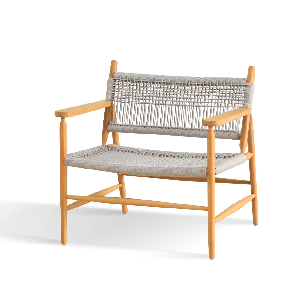 xx-Outdoor Leisure Chair Wooden Modern Rope Balcony Set Patio Villa Hotel Commercial Garden Chairs Set Furniture
