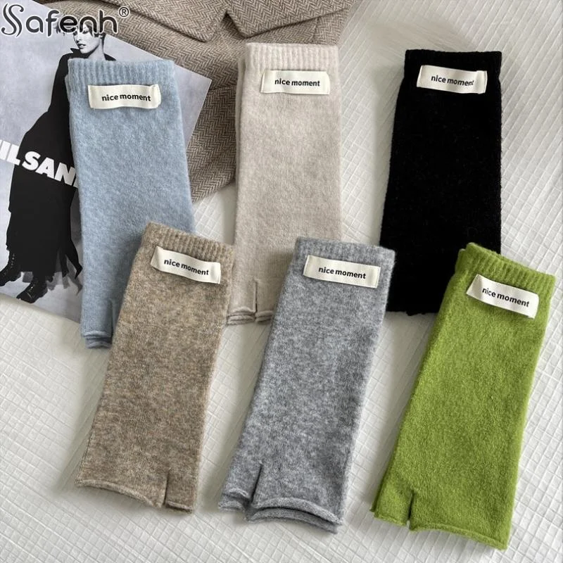 ألياف البوليستر طويلة أصابع القفازات المرأة معطف شتوي قفازات موضة الذراع كم عادية القوطي المعصم الأكمام قفاز عيد الميلاد #4