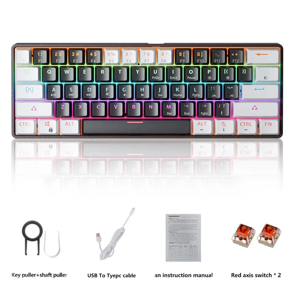 Imagem -06 - Usb Teclado Mecânico Gaming Interruptor Vermelho Rgb Backlit Hot Swappable 61 Chaves com Fio Cabo Destacável Mucai-mk61