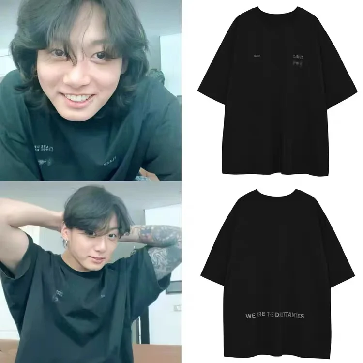 

Jeon Jung Kook Same Style Black T Shirt Cotton Short Sleeve Tops Loose Korean Tops JungKook Summer Korea Kpop Fashion Tshirt