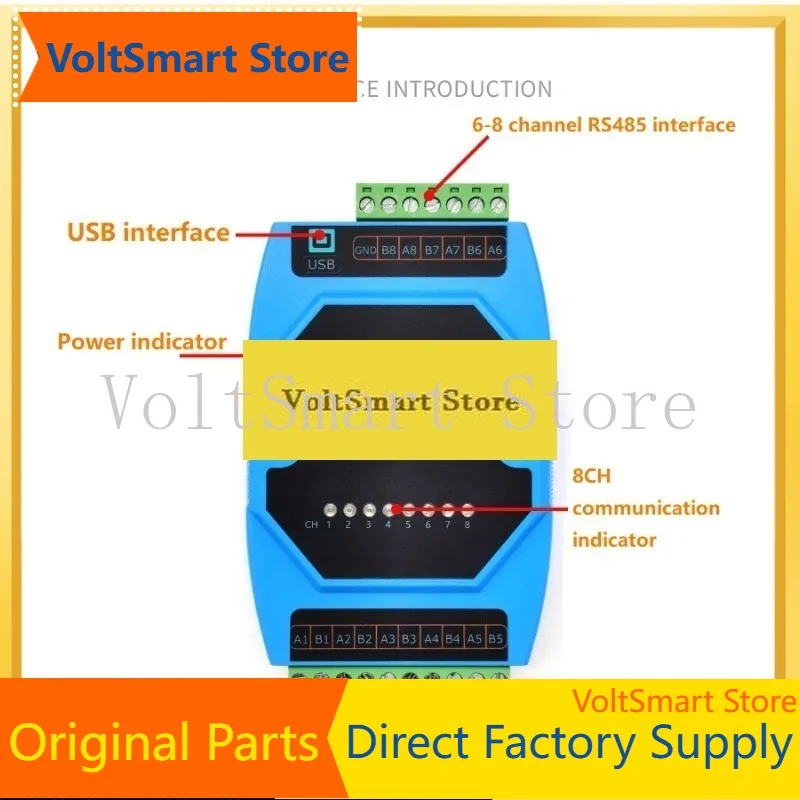 VoltSIndustrial-grade USB To 8CH RS485 Serial Port Converter With CH348 Driver Chip