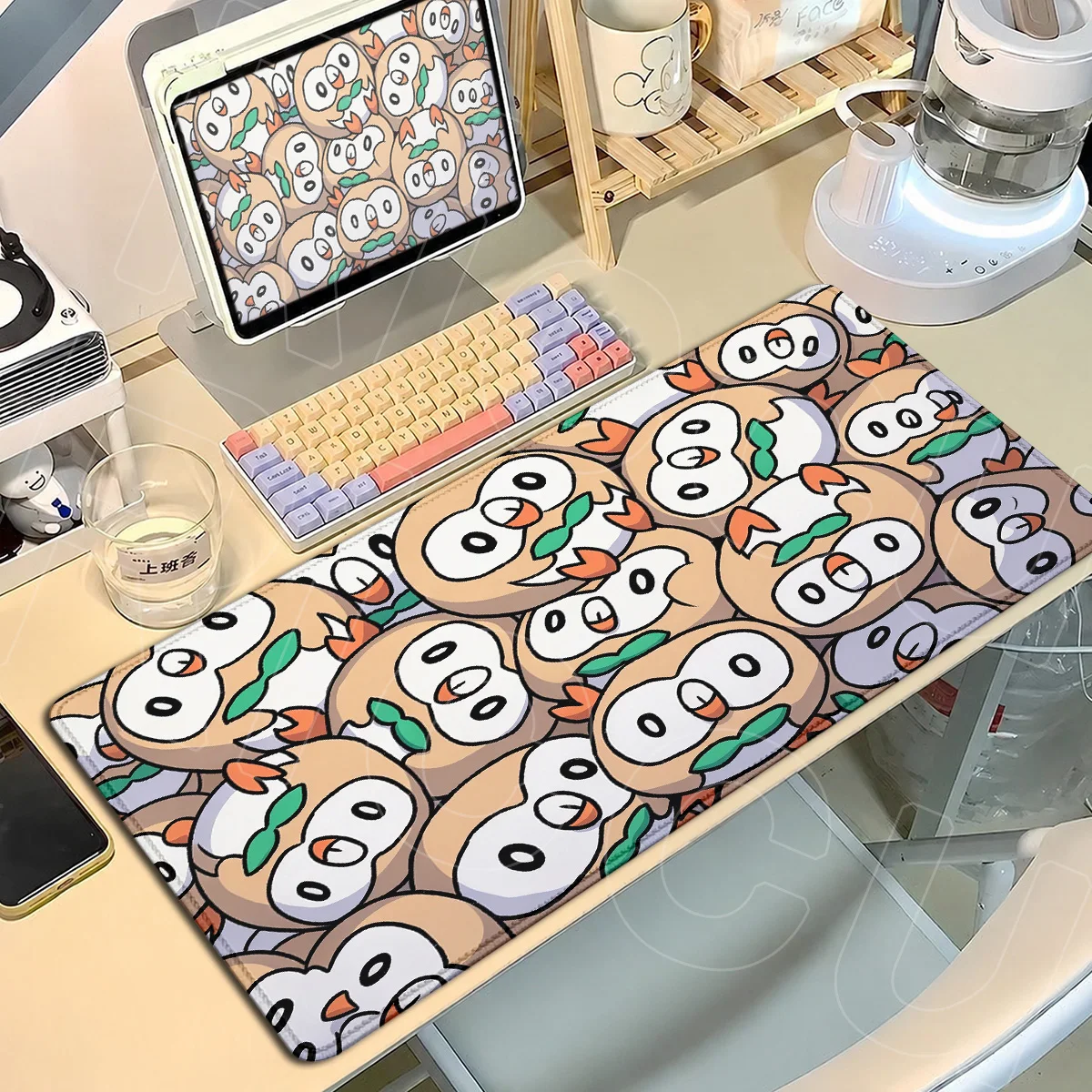 900x400mm Laptop E-sport Gaming Keyboard Mats Kawaii Pokemon Rowlet Anime Mouse Pads Office Extended Soft Desk Decoration Carpet
