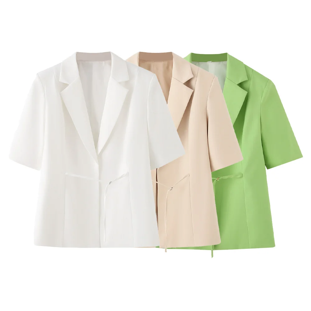 

BMURHMZA women's new casual versatile lapel belt design slim fit temperament comfortable thin suit jacket
