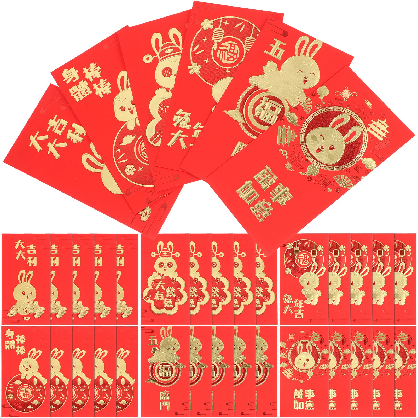 

30Pcs Rabbit Year Red Envelopes Delicate Chinese Style Red Pouches for Spring Festival Blessings and Money Storage