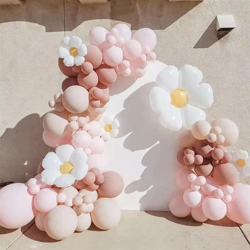 109 Stück Gänseblümchen-Luftballons, Girlandenbogen-Set, Macaron-Rosa, große Luftballons mit Blumenmotiv für Geburtstag, Babyparty, Hochzeit, Party-Dekoration