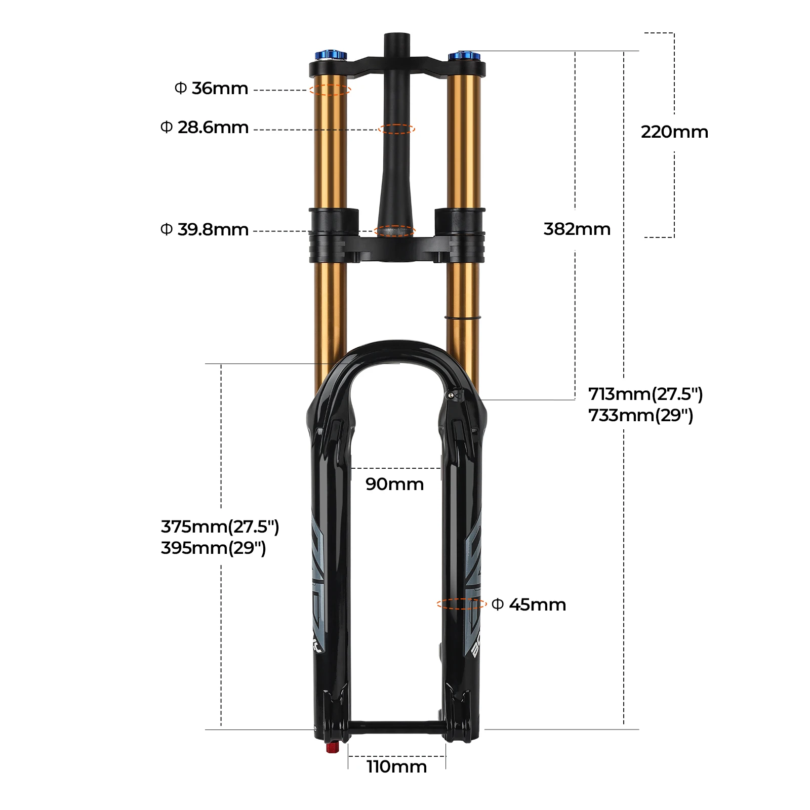 Bolany 180mm Travel Double Shoulder Rebound Adjustment MTB Mountain Bike Air Fork 27.5/29 Inch Boost Fork Thru Axle 15*110mm