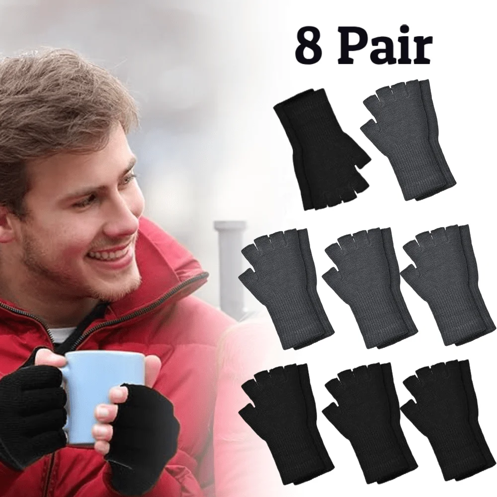 

8 Pairs Winter Fingerless Gloves for Women Half Finger Typing Gloves with Long Wrist Cuff Fingerless Mittens for Cycling Sports