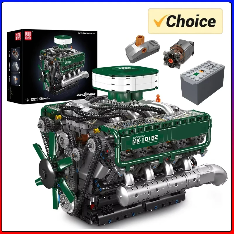Mould King 10182 Technical Car Engine Toys The Motorized V8 Tank Engine Building Block Assembly Engine Brick Kids Christmas Gift