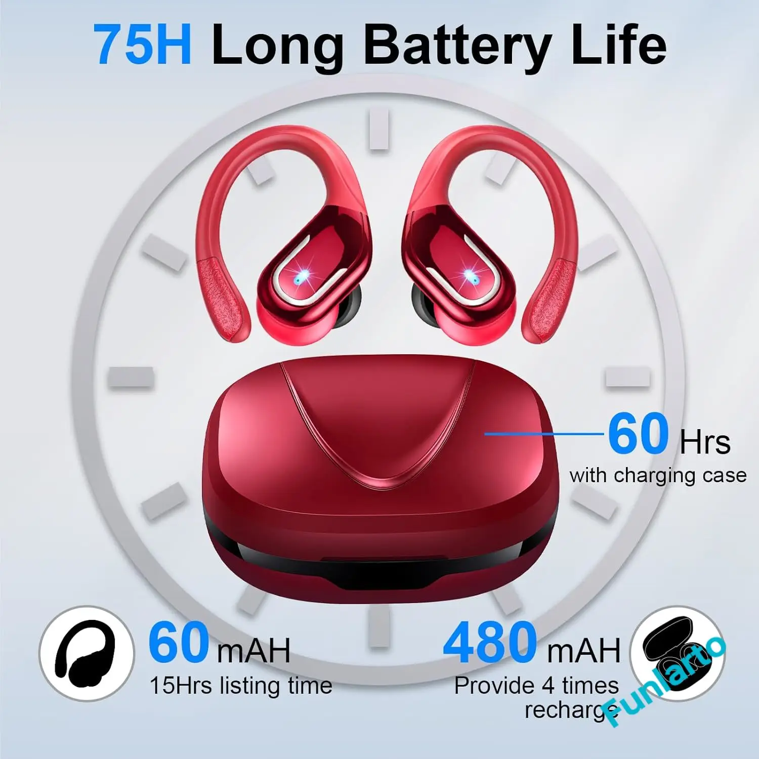 Wireless Earbuds Bluetooth 5.3 Headphones Sport,Bluetooth Earbuds with ENC Noise Canceling Mic,Wireless Headphones with Earhooks