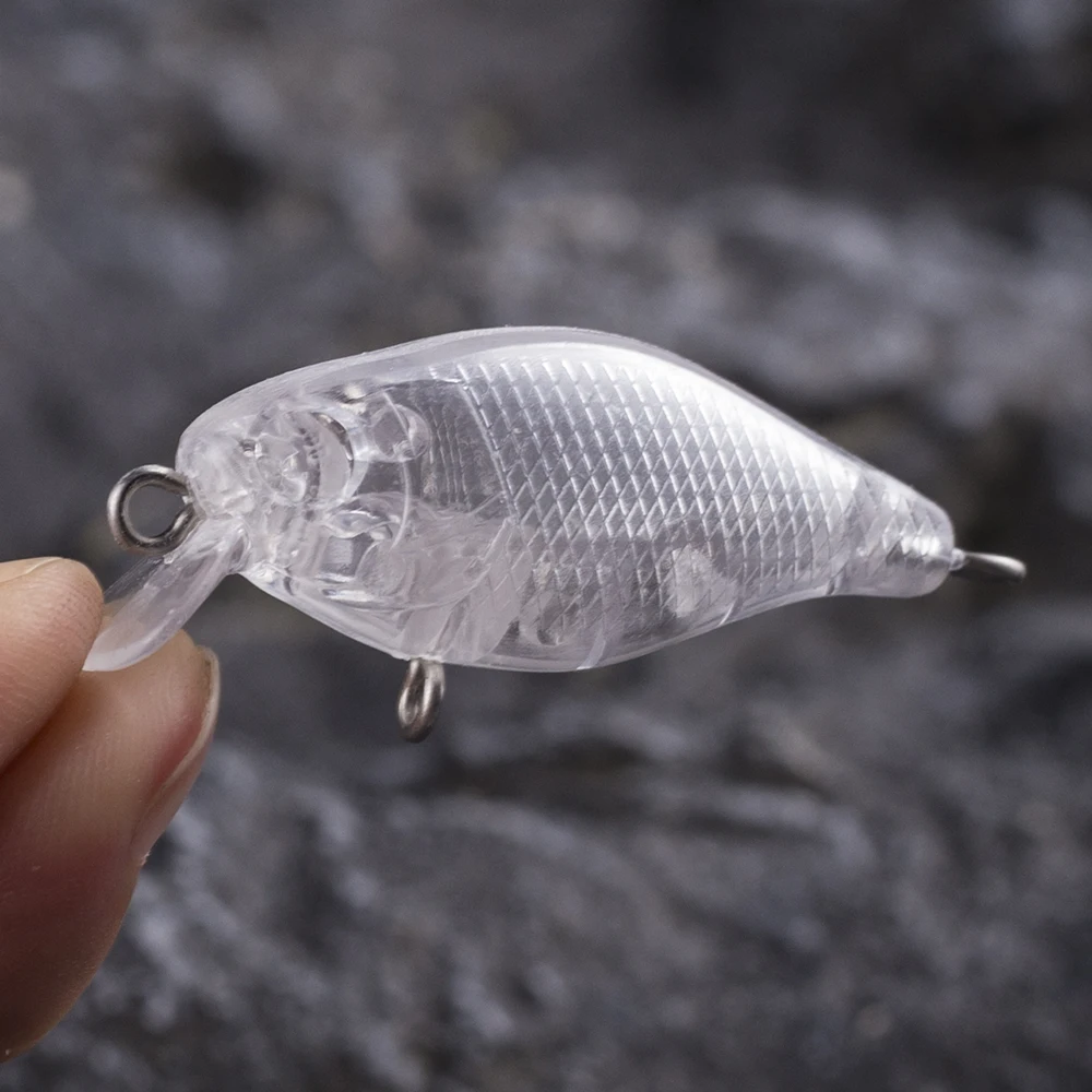 AYWFISH 15PCS / Lot Unpainted Crankbait Mini Float 1.77INCH Transparent Crank Bait Plastic Body Wobbler Blanks For Fishing Lure