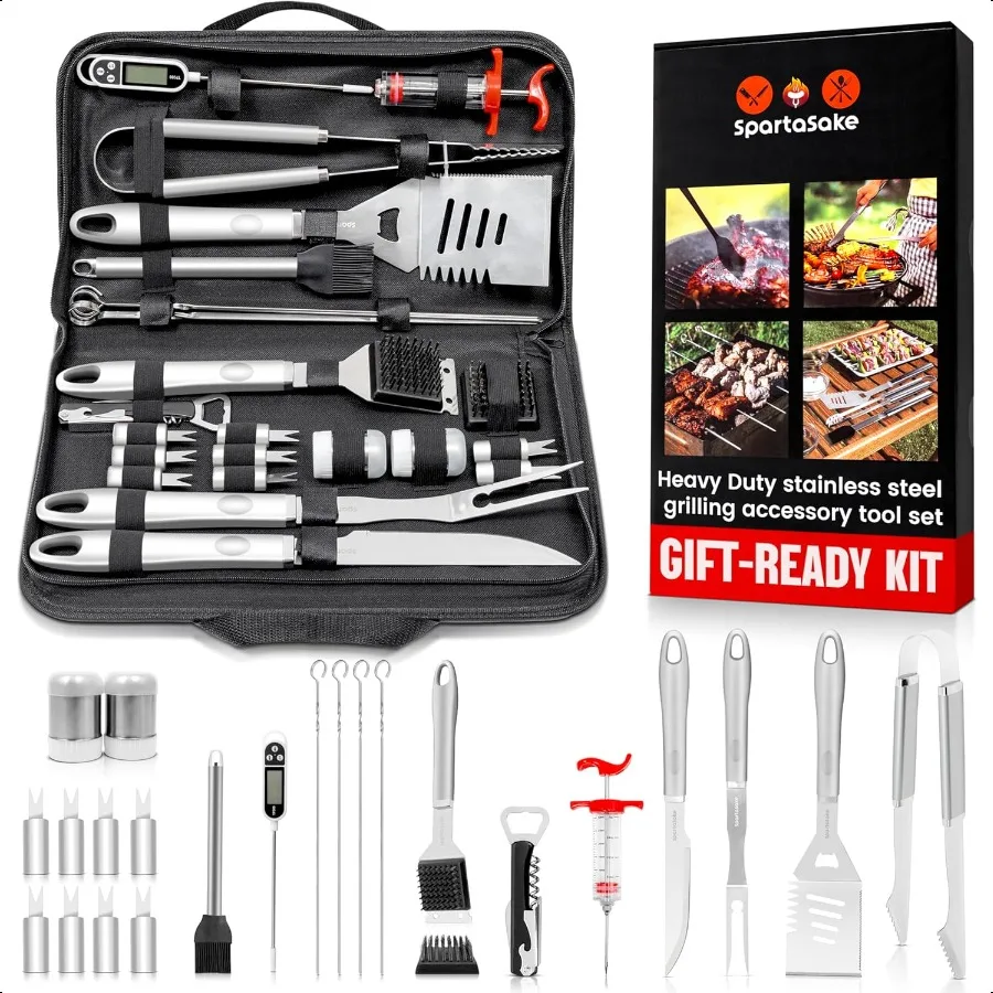 

BBQ Grilling Accories Stainl Steel Barbecue Grill Tools Accories kit Spatula Thermometer Tongs for Blackstone Griddle Outdoor C
