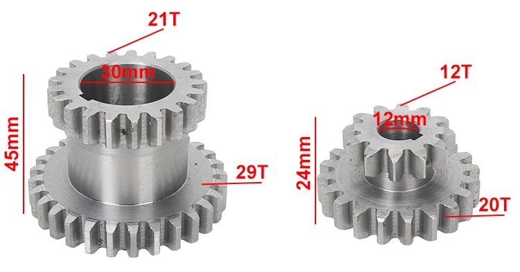 2pcs High&low Metal Transmission speed gear XJ9512 Mini Mill Drill T29xT21 T20xT12 Main shaft duplicate double gear