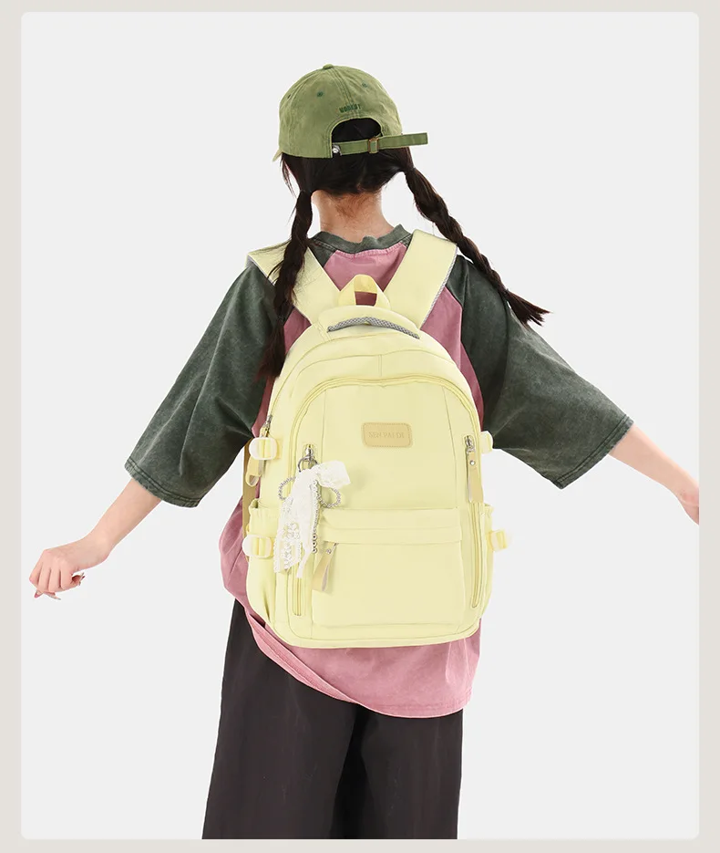 New Female High Capacity Waterproof College Backpack With Lace Pendant Trendy Women Laptop School Bags Cute Girl Travel Book Bag