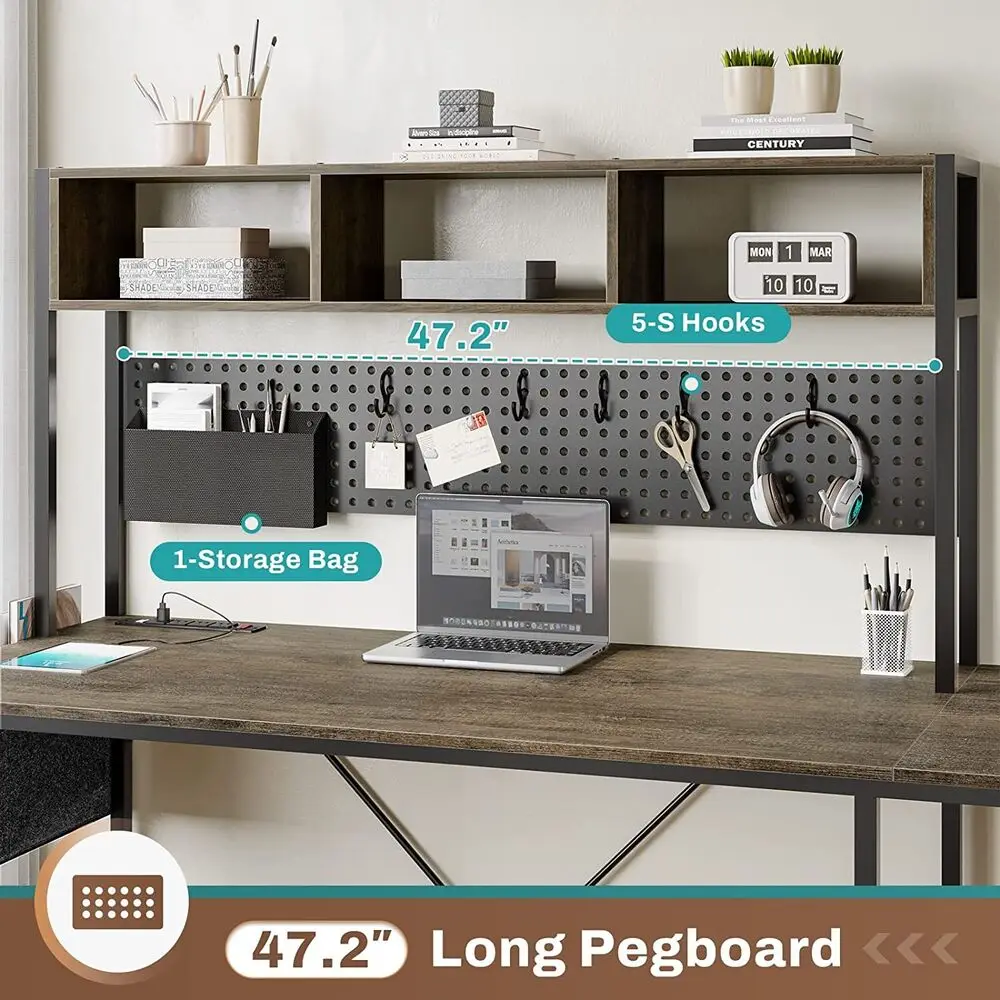 L Shaped Computer Desk, Reversible Corner Desk with Power Outlet and Led Lights