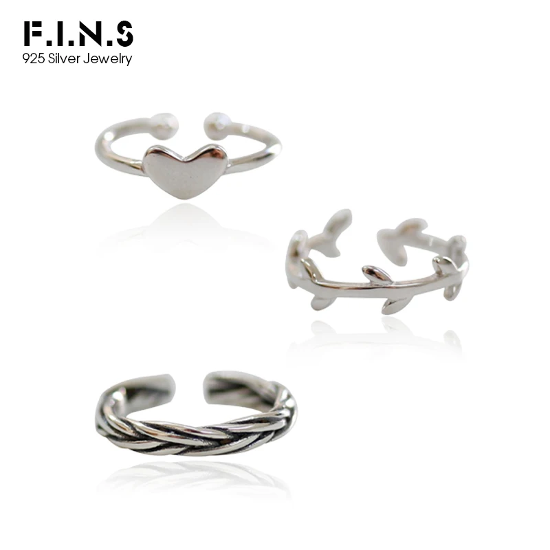 F.I.N.S Multi Designs Retro Old S925 Sterling Silver Rings Small Knuckle Tail Finger Open Stacked Adjustable Punk Fine Jewelry