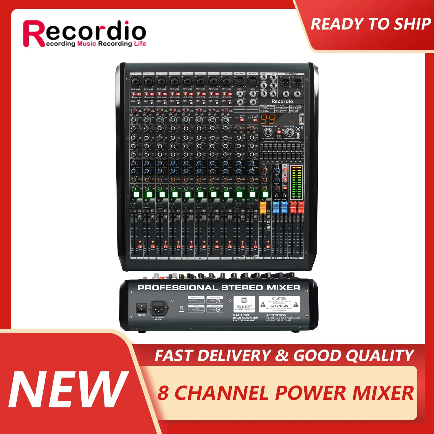 

GAX-RWS12 Pro 12channel Dj Audio Mixer With 99-bit DSP Reverb Usb Recording and Mp3 Playback With Quality Effector For Bar Stage