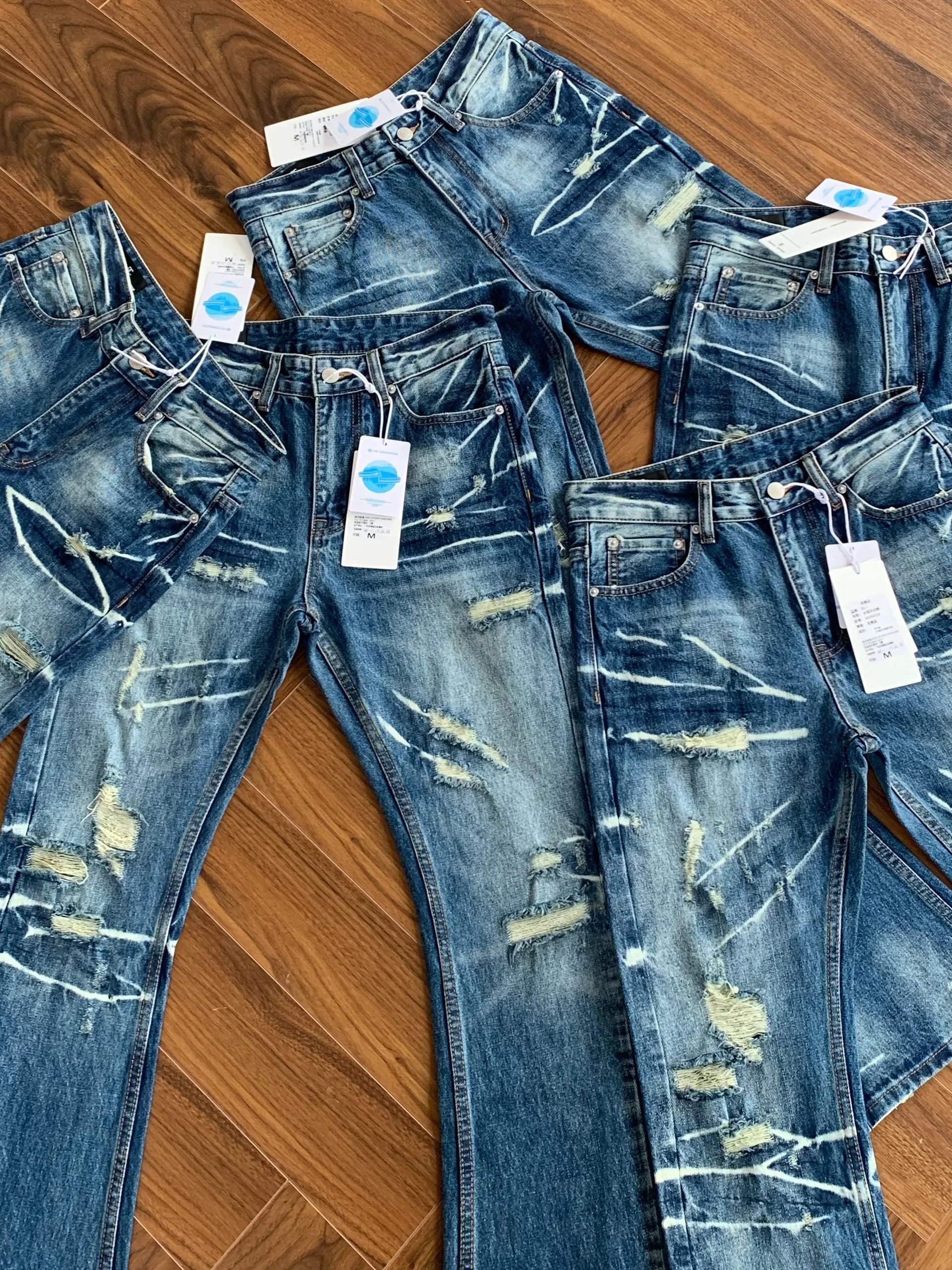 Retro American 517 Washed Hole High Street Skinny Jeans Men's Bend Knife Cleanfit Long Pants Summer Non-deformable Denim