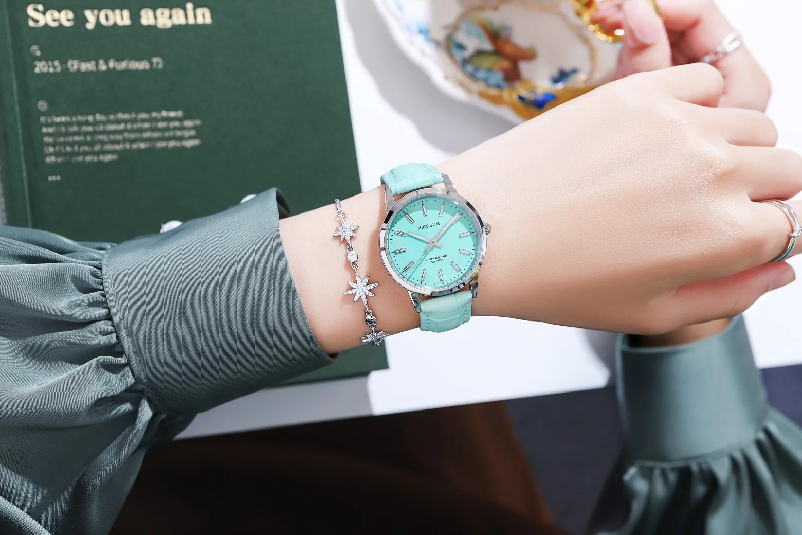 MICOSUM brand women's watch fashionable high-end waterproof genuine leather stainless steel quartz watch women rhinestone shell