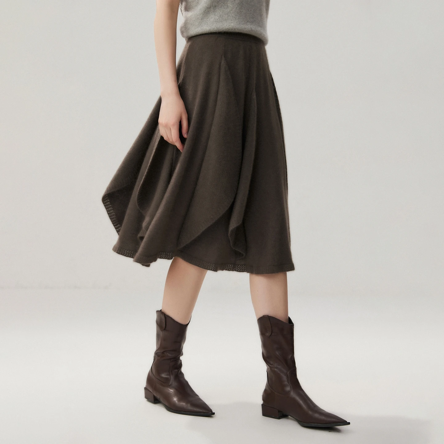 Women 100% Cashmere Skirt Irregular Wave Lace Skirt Autumn Winter Flower Bud Short Dress Knitted Elastic Waist Elegant Skirt New