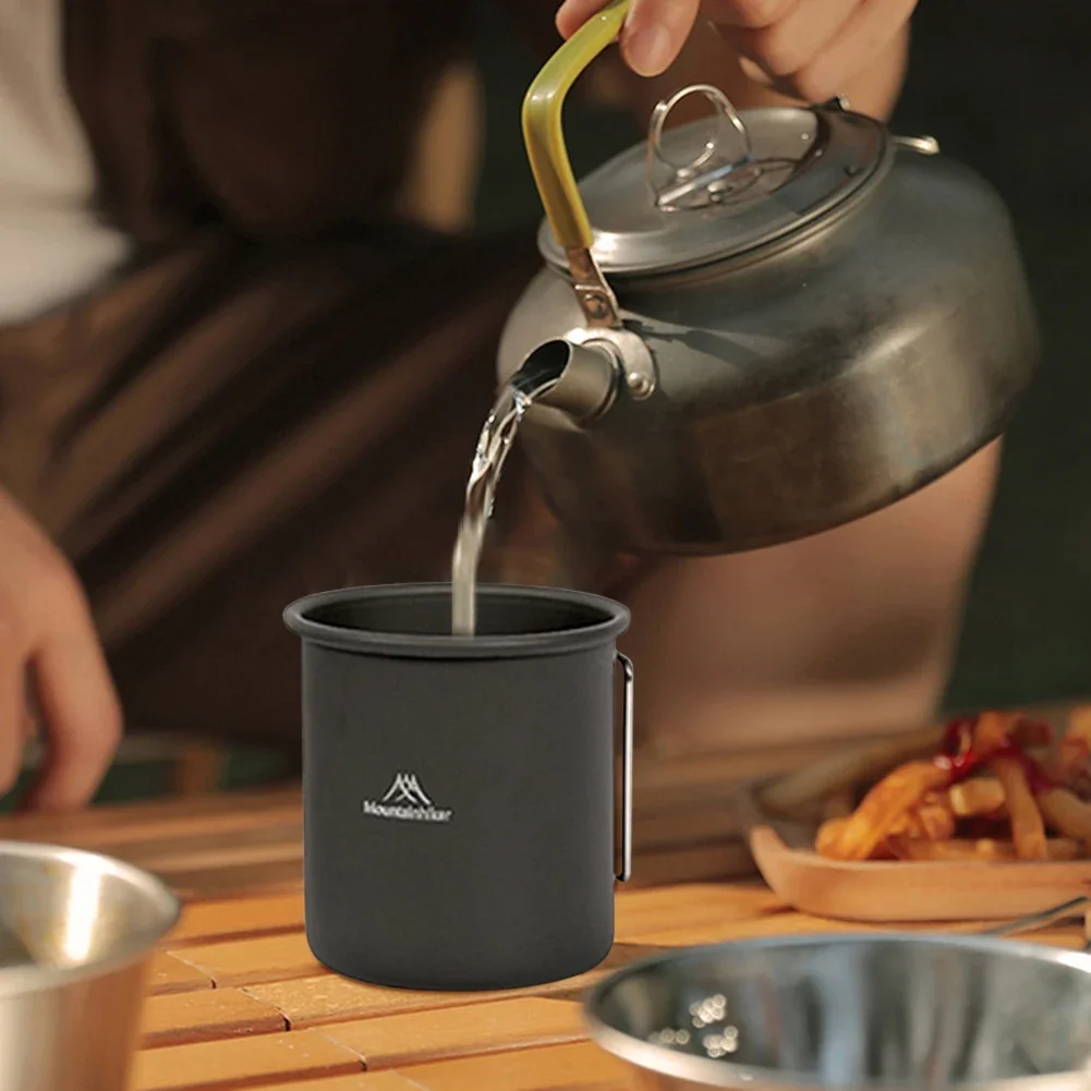 300ml Camping Water Cup Titanium Cups Aluminum Foldable Handle Portable Ultra-light Outdoor Hiking Climming Water Mugs Tableware