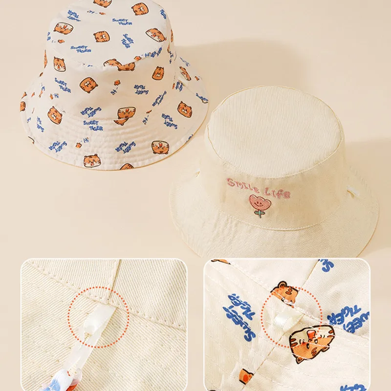 Letter Embroidered Baby Bucket Hat Double Sided Print Toddler Baby Boys Girls Fisherman Caps Cute Print Kids Sun Hat view 3