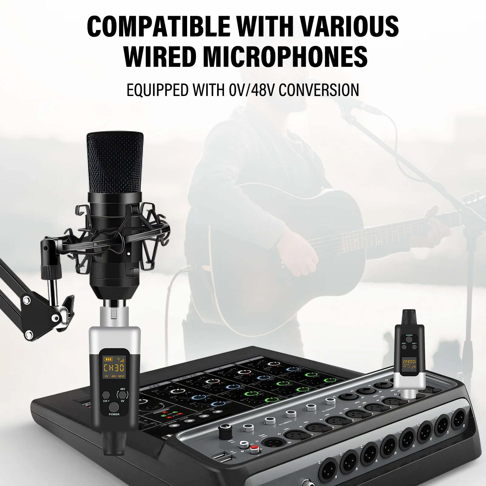 48V/0V UHF Wireless Microphone Converter XLR Transmitter and Receiver Microphone Wireless System for All Kind Microphone