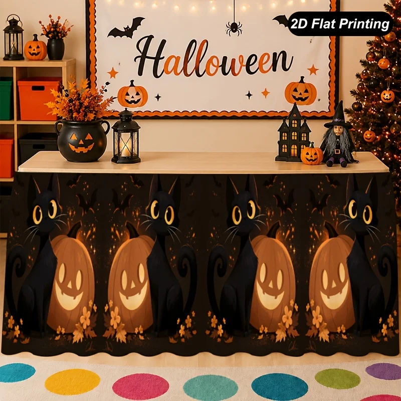 1 piece of Halloween tablecloth - Dark pumpkin lantern table runner - Suitable for home kitchen decoration