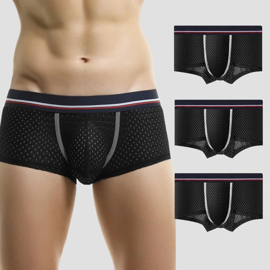 

Шелковые трусы из 3 предметов, мужские сетчатые четырехугольные брюки, мужские летние ультратонкие дышащие U-выпуклые короткие трусы с плоскими углами