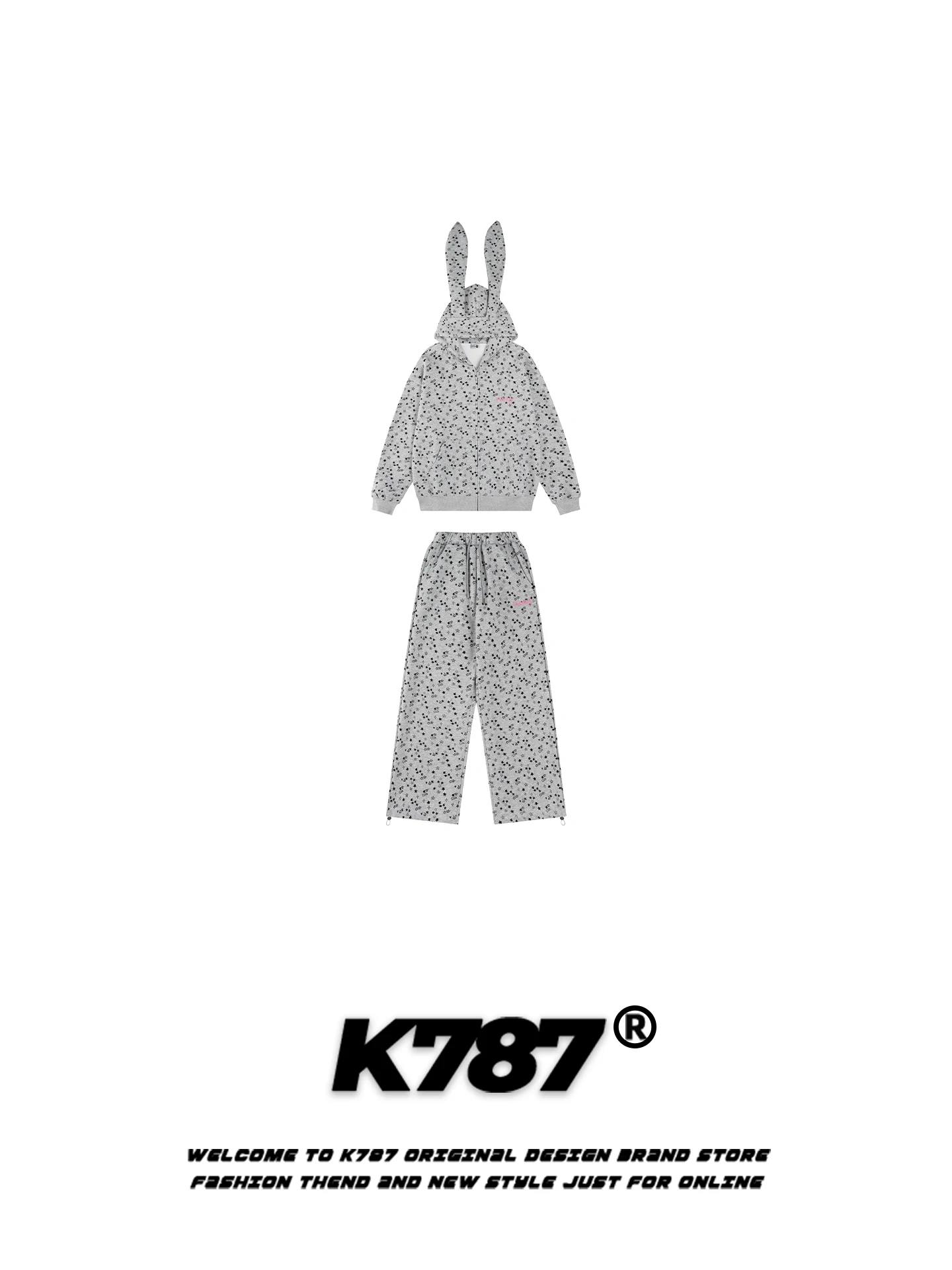 

Комплект K787: Женский пиджак и брюки с кроличьими ушками, прямые брюки с высокой талией, повседневный модный костюм из двух предметов в американском уличном стиле